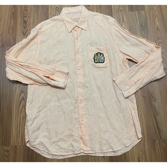 Tommy Bahama Other - Tommy Bahama Shirt Mens Large Linen Woven Button Front Crest Patch